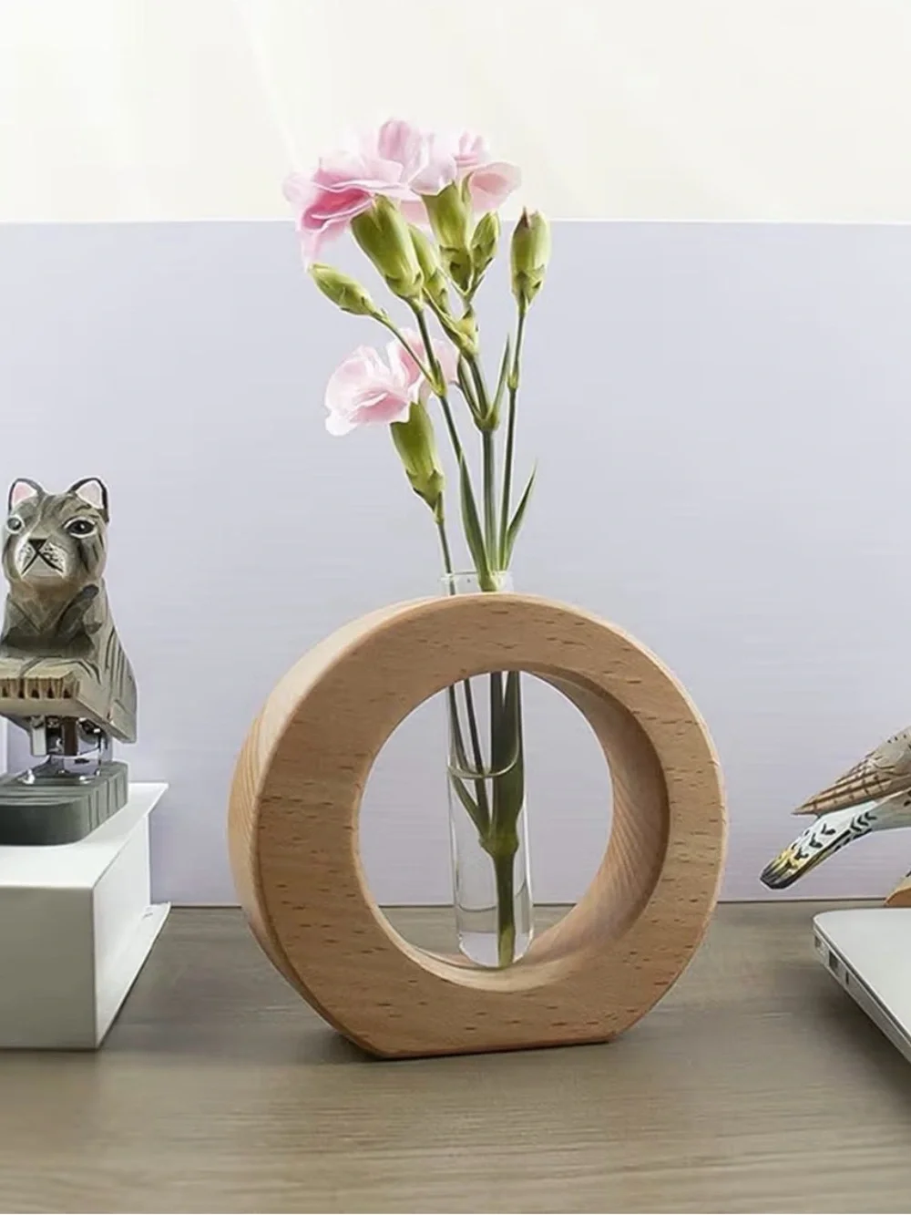 Test Tube Propagation Wood Carved Circle Vase Wall Hanging Shelf Sitting Boho